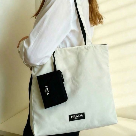 Prada Handbags - PRADA Beauty Reversible Green Mint and Black Tote with Black Pouch NWOT